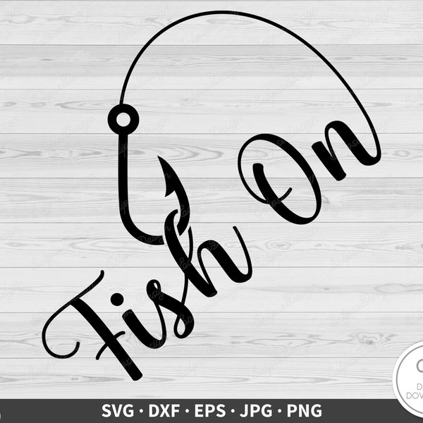 Fishing Fish On SVG • Clip Art Cut File Silhouette dxf eps png jpg • Instant Digital Download