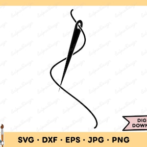 Sewing Needle Thread SVG Sewing Needle PNG Sewing Needle Clip Art Cut File Silhouette Instant Digital Download