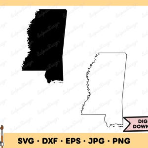 Mississippi SVG Mississippi PNG État Mississippi Clip Art fichier coupé Silhouette Téléchargement numérique instantané
