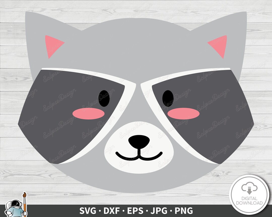 Raccoon Face SVG Clip Art Cut File Silhouette Dxf Eps Png Jpg Instant