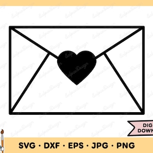 Sobre con forma de corazón y letra SVG, clip art de sobre, archivo de corte de sobre, silueta, descarga digital instantánea, dxf, eps, png, jpg