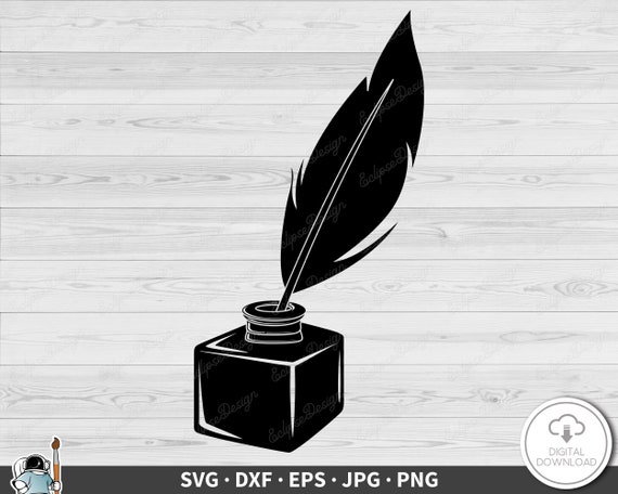 Quill Ink Bottle SVG Writer Clip Art Cut File Silhouette Dxf Eps