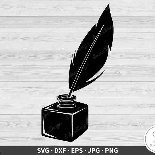 Quill Ink Bottle SVG • Writer Clip Art Cut File Silhouette dxf eps png jpg • Instant Digital Download