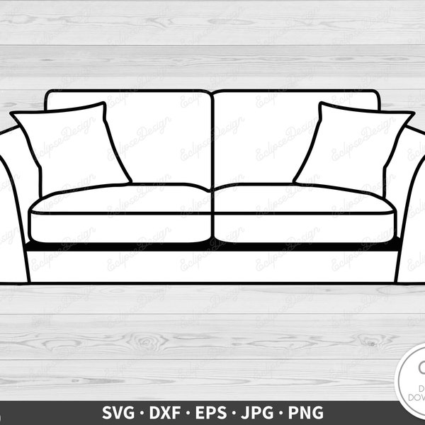 Couch Sofa SVG • Clip Art Cut File Silhouette dxf eps png jpg • Instant Digital Download