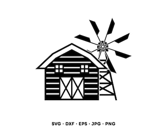 Farmer Barn Windmill SVG Clipart PNG Cricut Silhouette (Instant Digital Download)
