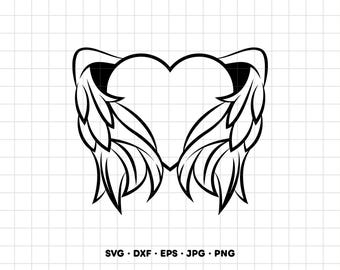 Angel Wings Heart SVG Clipart PNG Cricut Silhouette (Instant Digital Download)
