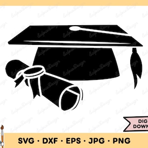 Graduation SVG Graduate PNG Diploma and Cap SVG Clip Art Cut File Silhouette Instant Digital Download
