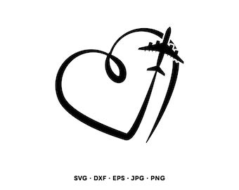 Heart Airplane Travel SVG Clipart PNG Cricut Silhouette (Instant Digital Download)