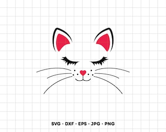 Cat Face Whiskers SVG Clipart PNG Cricut Silhouette (Instant Digital Download)