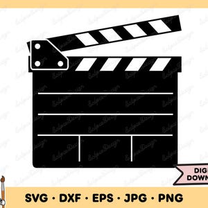 Movie Clapboard SVG Movie PNG Hollywood Clip Art Cut File Silhouette Instant Digital Download
