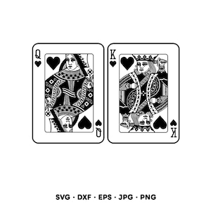 King Queen of Hearts Playing Cards SVG Clipart PNG Cricut Silhouette (Instant Digital Download) image 1