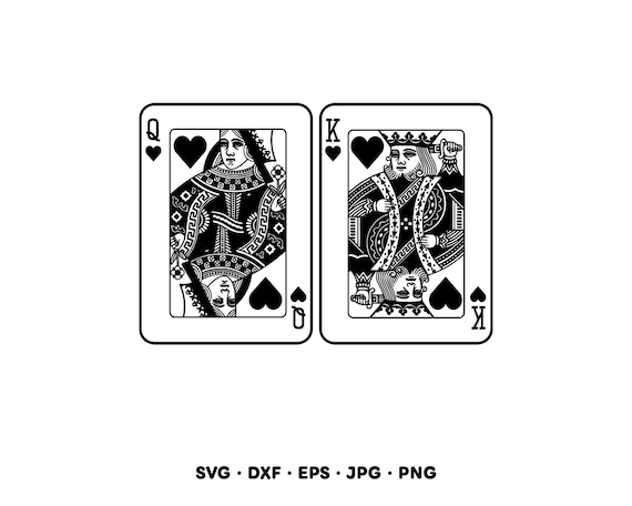King Queen of Hearts Playing Cards SVG Clipart PNG Cricut Silhouette (Instant Digital Download)