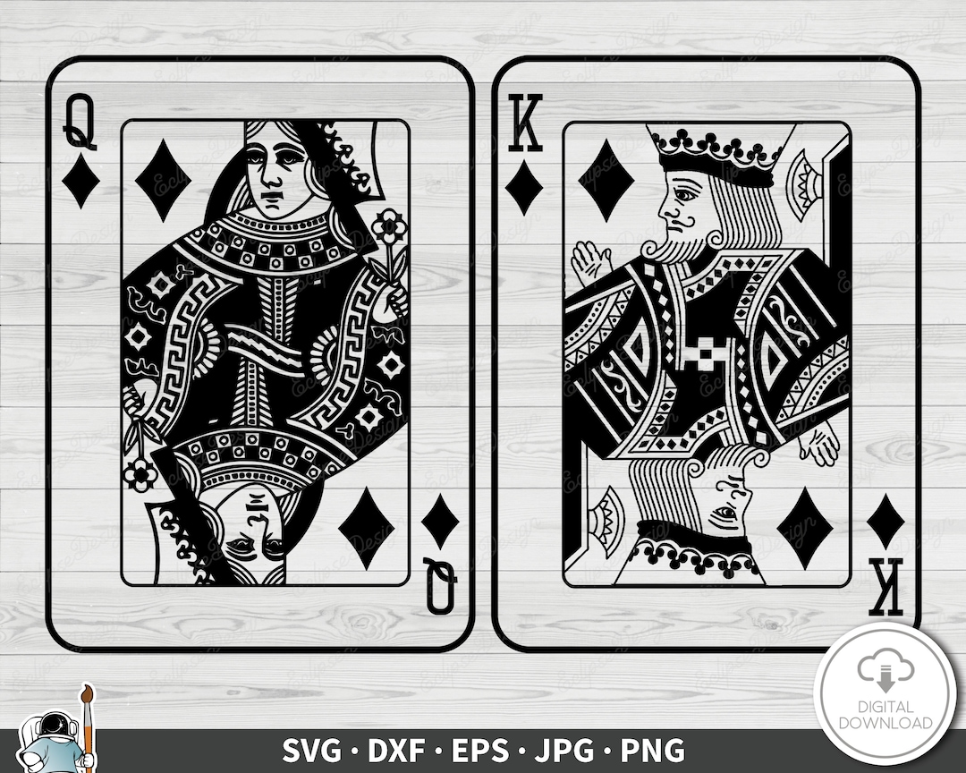 King Queen of Diamonds Playing Cards SVG Clip Art Cut File Silhouette ...
