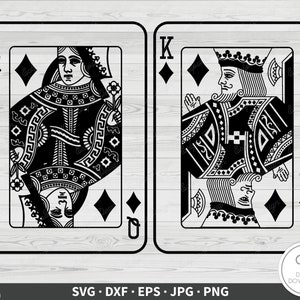 King Queen of Diamonds Playing Cards SVG • Clip Art Cut File Silhouette dxf eps png jpg • Instant Digital Download
