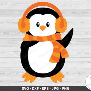 Pinguïn sjaal en oorbeschermers SVG Clip Art gesneden bestand silhouet Instant Digitale Download dxf eps png jpg