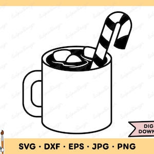 Chocolate caliente SVG Chocolate caliente PNG Clip Art navideño Archivo de corte Silueta Descarga digital instantánea