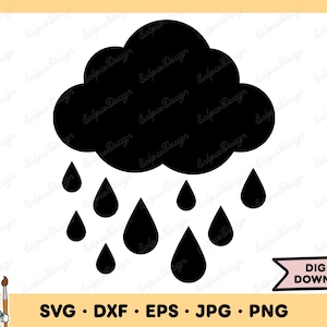 Regen Wolke SVG Regen Wolke PNG Regenwetter Clip Art Cut Datei Silhouette Sofortiger digitaler Download