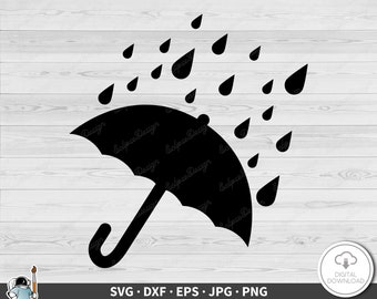 Rain Umbrella SVG • Weather Raining Clip Art Cut File Silhouette dxf eps png jpg • Instant Digital Download