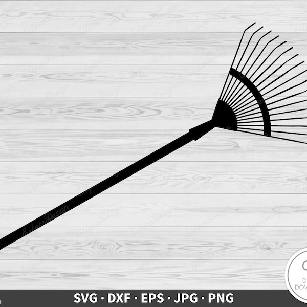 Raking Leaves Rake SVG • Clip Art Cut File Silhouette dxf eps png jpg • Instant Digital Download