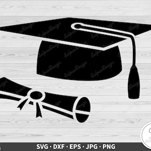 Graduation Graduate Diploma und Cap SVG Clip Art Cut File Silhouette Sofortiger digitaler Download dxf eps png jpg
