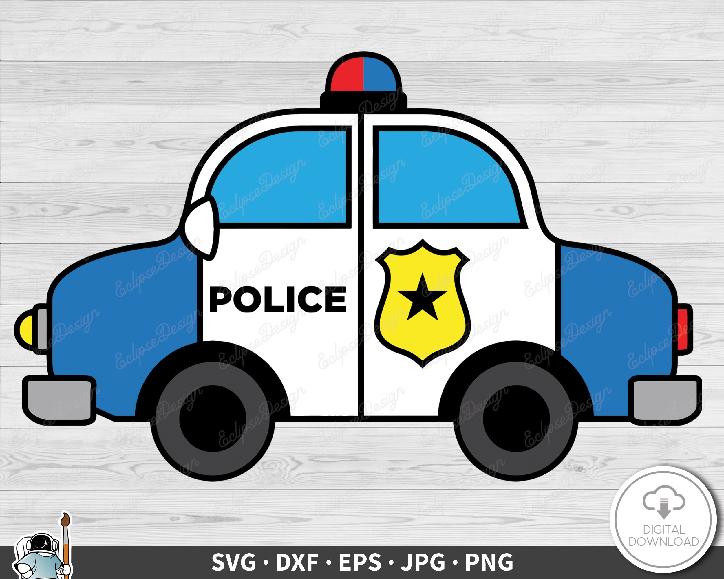 Police Car SVG Cop Clip Art Cut File Silhouette Dxf Eps Png Jpg.