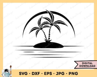 Sunset Palm Trees SVG Clipart PNG (Instant Digital Download)
