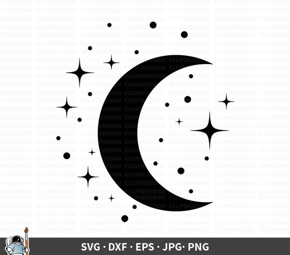 Download Moon Svg Moon And Stars Vector Night Sky Clipart Moon Etsy