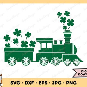 St. Patrick's Day Clover Train SVG Irish PNG Ireland Clip Art Cut File Silhouette Instant Digital Download