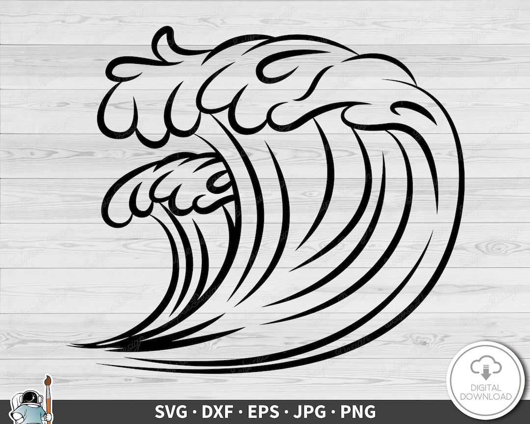 Ocean Wave SVG Clip Art Cut File Silhouette Dxf Eps Png Jpg Instant