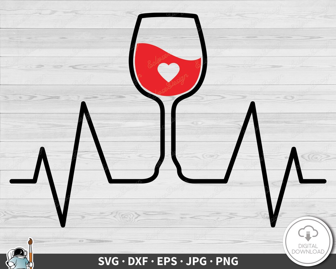 Wine Heartbeat SVG Clip Art Cut File Silhouette Dxf Eps Png Jpg Instant