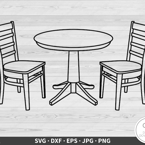 Chairs and Table SVG • Clip Art Cut File Silhouette dxf eps png jpg • Instant Digital Download