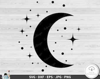 Lune et étoiles SVG • Clip Art coupe fichier Silhouette dxf eps png jpg • téléchargement numérique instantané