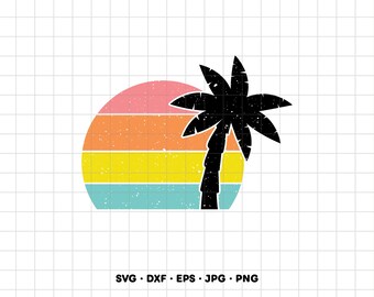 Tropical Sunset Beach SVG Clipart PNG Cricut Silhouette (Instant Digital Download)