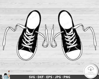 Sneaker chaussures lacets SVG • Clip Art coupe fichier Silhouette dxf eps png jpg • Téléchargement numérique instantané