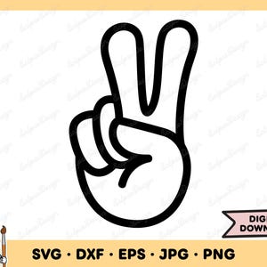 Signo de la paz SVG Paz PNG Mano hippie Clip Art Archivo de corte Silueta Descarga digital instantánea
