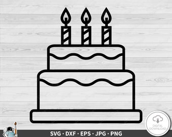 Gâteau d'anniversaire SVG • Clip Art coupe fichier Silhouette dxf eps png jpg • téléchargement numérique instantané