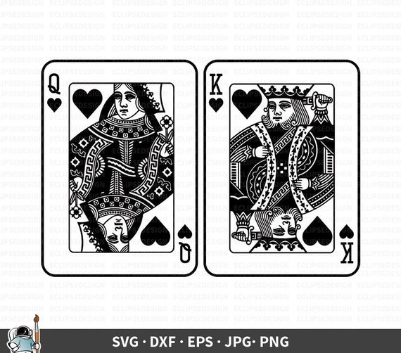 King Queen Of Hearts Svg Playing Cards Svg Cards Vector Etsy