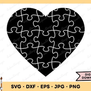 Heart Puzzle SVG Puzzle PNG Heart Puzzle Clip Art Cut File Silhouette Instant Digital Download
