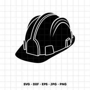 Könnte beinhalten: Eine schwarz-weiße grafische Illustration eines Schutzhelms mit einer abgerundeten Kuppel, einem vorderen Schirm und strukturellen Rippen an der Oberseite. Das Design ist als solide Silhouette mit weißen Umrissen auf einem Rasterhintergrund dargestellt.