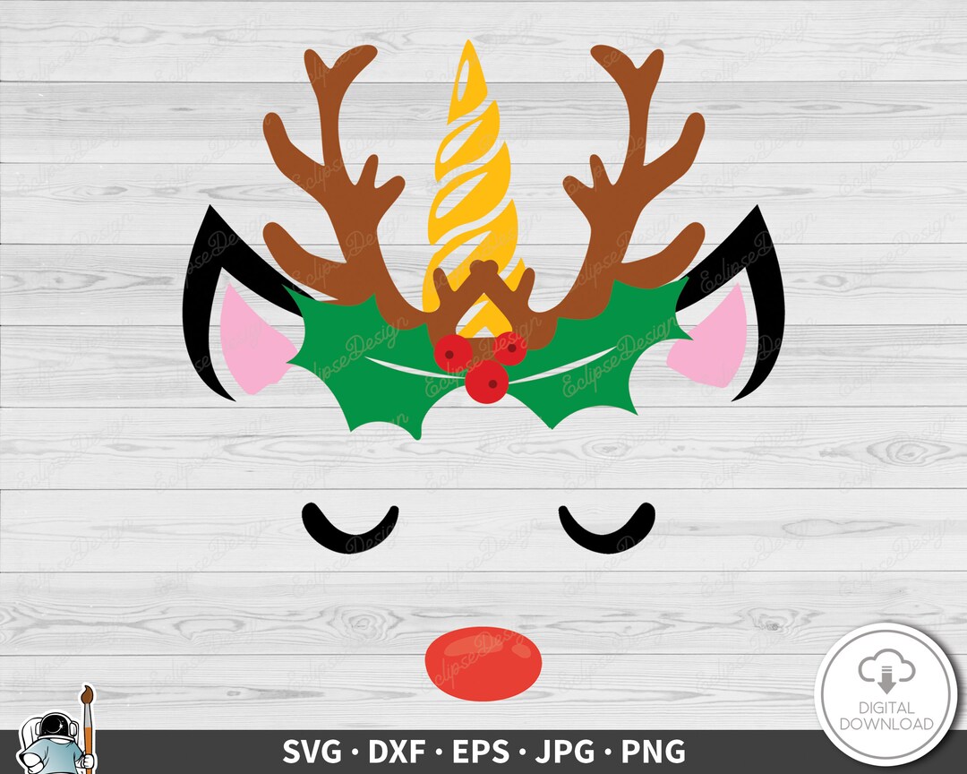 Christmas Reindeer Face SVG Clip Art Cut File Silhouette Instant ...