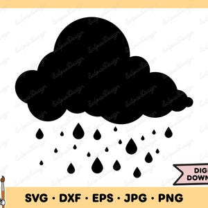 May include: A black silhouette of a cloud with raindrops falling from it. The cloud is shaped like a rounded rectangle with a slight curve at the bottom. The raindrops are small and evenly spaced.