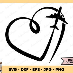 Heart Airplane SVG Airplane PNG Travel Clip Art Cut File Silhouette Instant Digital Download
