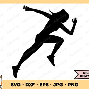 Sprinting Girl Running SVG Clipart PNG (Instant Digital Download)