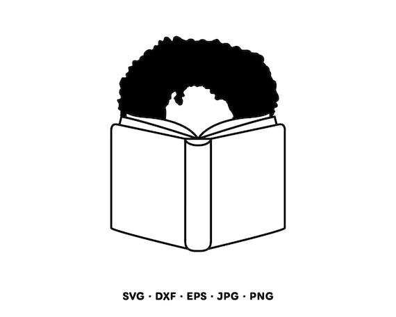 Girl With Afro Book Reading SVG Clipart PNG (Instant Digital Download)