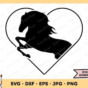 Cavalo SVG Coração de Cavalo PNG Equitação SVG Cavalo Clip Art Arquivo de Corte Silhueta Download Digital Instantâneo