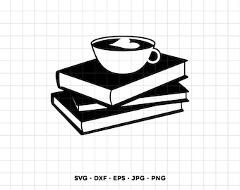 Koffie en boeken SVG Clipart PNG Cricut Silhouette (Directe digitale download)