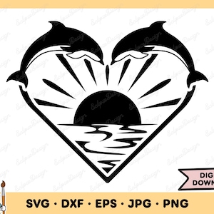 Delphin Strand Sonnenuntergang SVG Tropisch Clip Art Delphin geschnitten Datei Delphin SVG Silhouette Sofortiger digitaler Download dxf eps png jpg