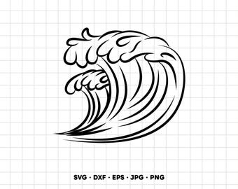 Immagine clipart SVG PNG di onde oceaniche e spiaggia, adatta per Cricut e Silhouette (download digitale immediato)