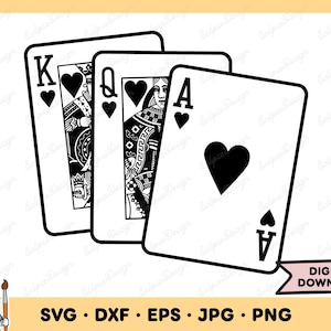 Playing Cards King Queen Ace of Hearts SVG Playing Cards PNG Playing Cards Clip Art Cut File Silhouette Instant Digital Download