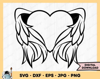 Angel Wings SVG Angelic Heart Clip Art Angel Cut File Silhouette Instant Digital Download